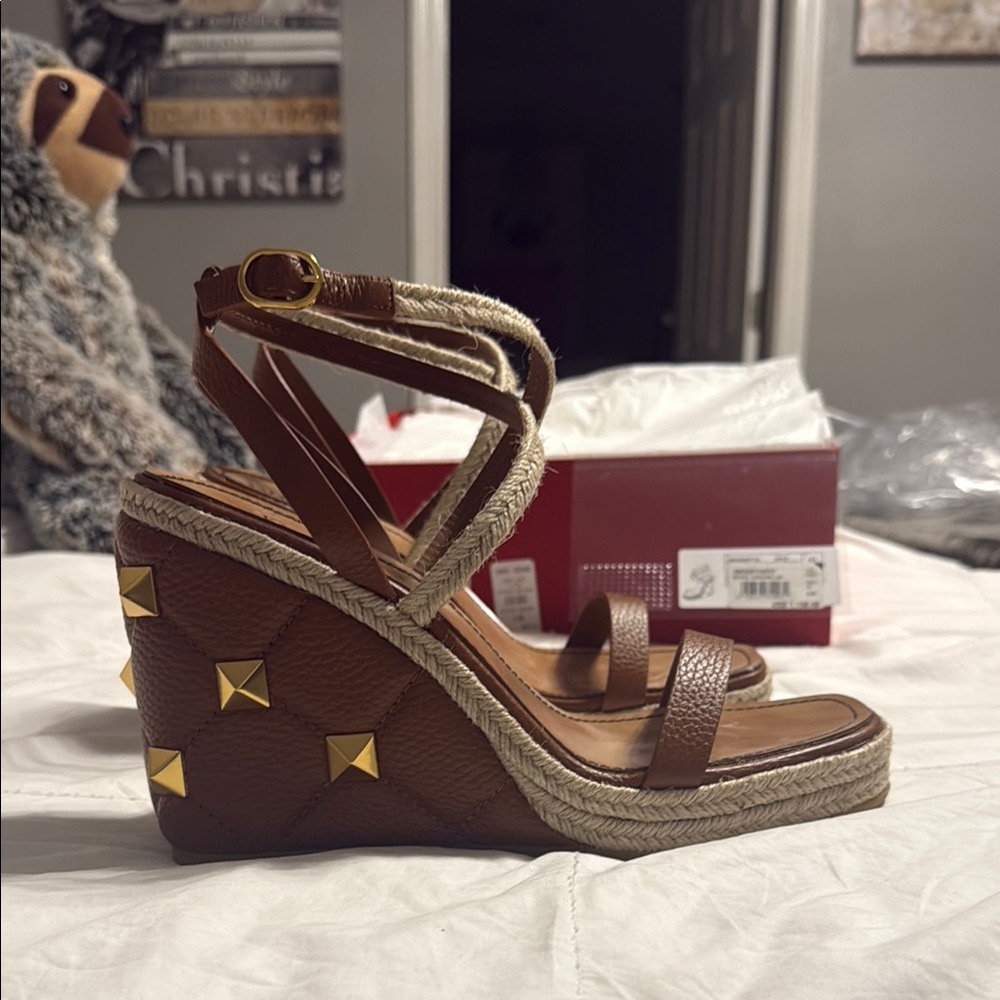 Valentino Garavani Brown Wedges with Gold Studs